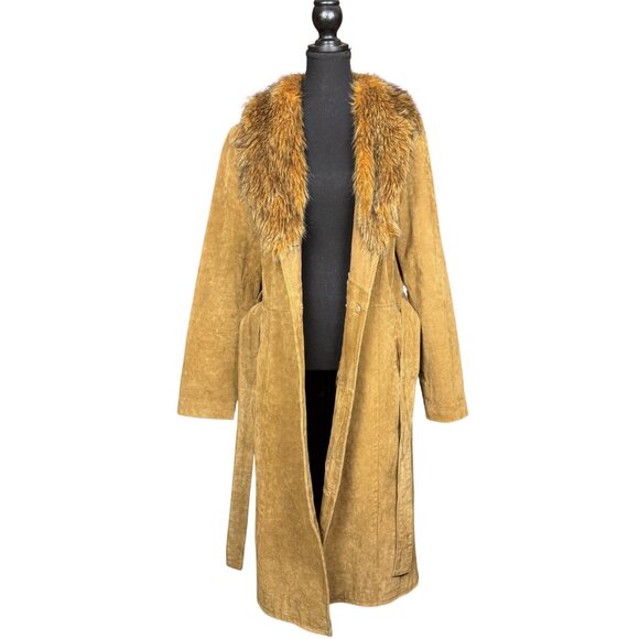 Vintage Tan Suede Leather Coat Faux Fur Collar Penny Lane Jacket Boho, 70s - Picture 4 of 8